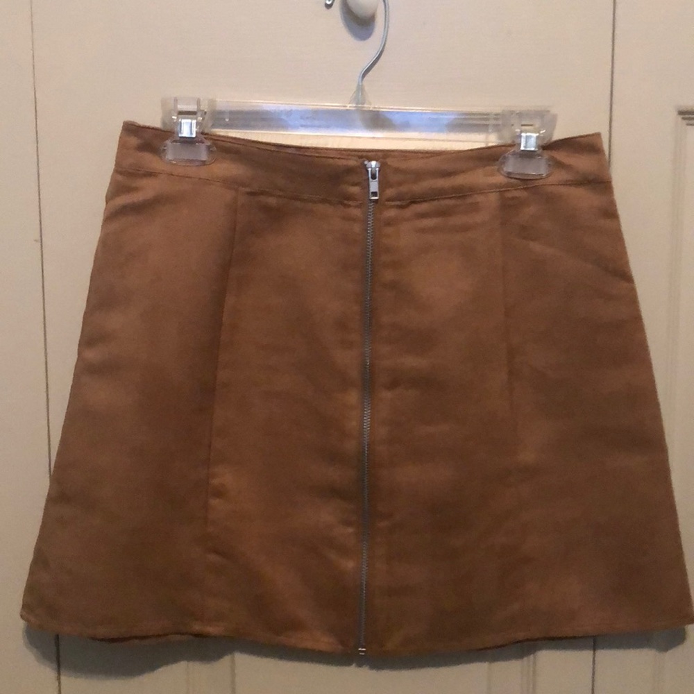 Forever 21 Camel Suede Zip Front Skirt